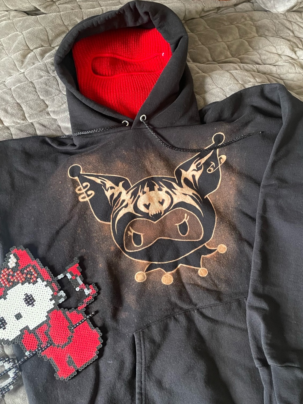Bleach Dyed Black Hoodie Kuromi Hello Kitty Cybersigilism Goth Alt Rave